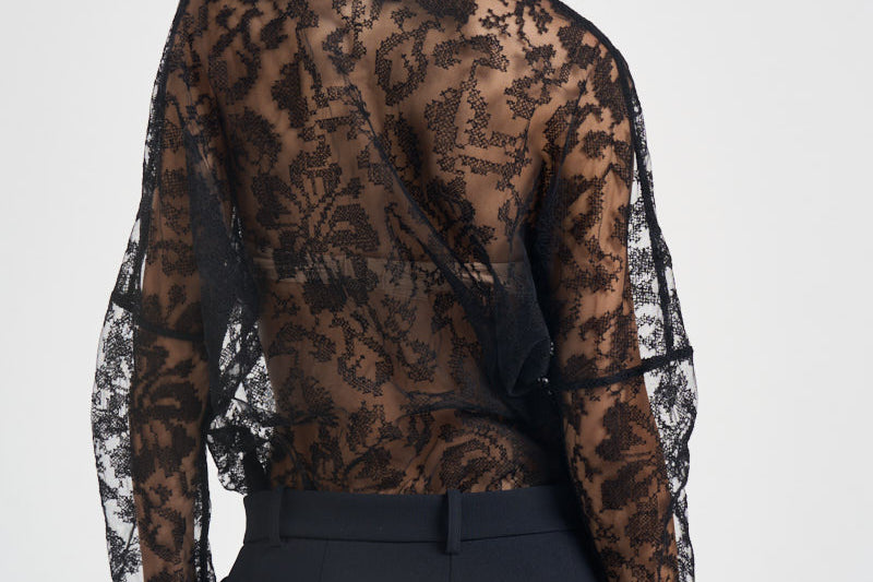Camicia donna in pizzo semitrasparente nera S6WQ45 Y69 SEMICOUTURE 