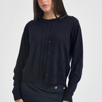 Cardigan donna in lana con bottoni blu navy Y6WC57 K68 SEMICOUTURE 