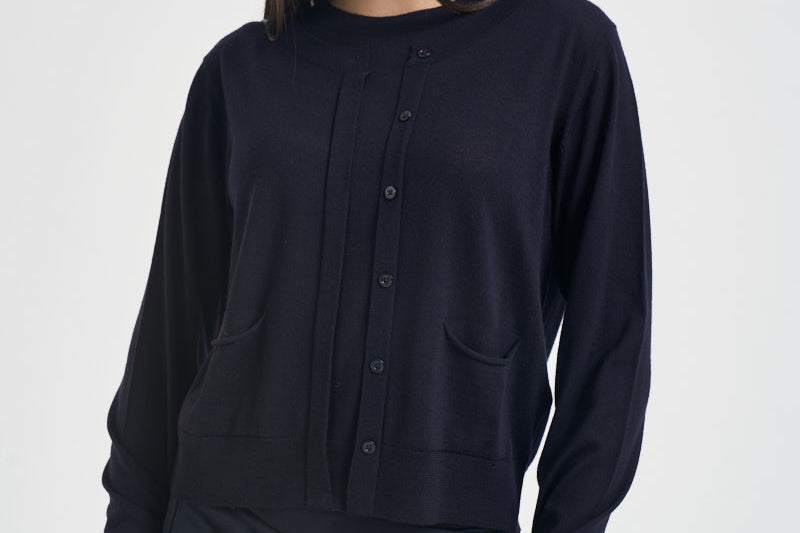 Cardigan donna in lana con bottoni blu navy Y6WC57 K68 SEMICOUTURE 