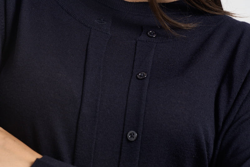 Cardigan donna in lana con bottoni blu navy Y6WC57 K68 SEMICOUTURE 