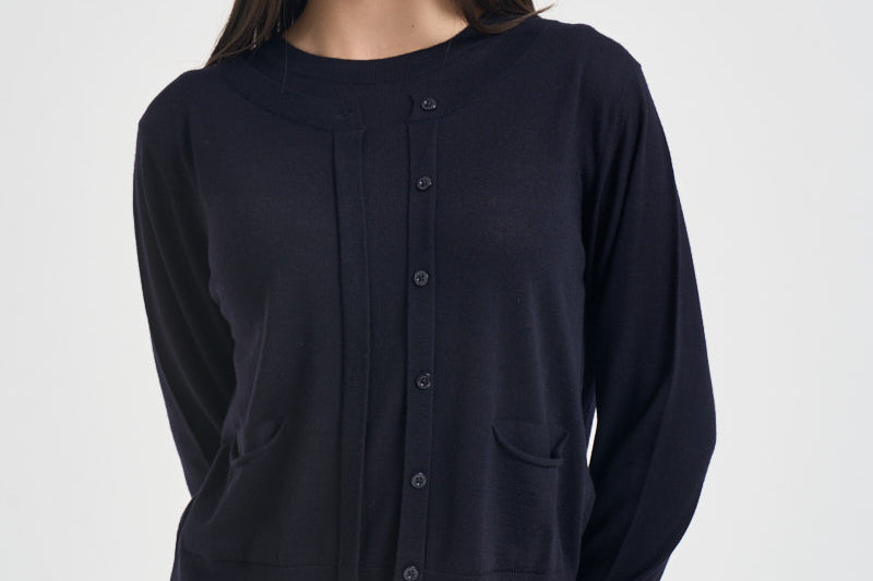 Cardigan donna in lana con bottoni blu navy Y6WC57 K68 SEMICOUTURE 
