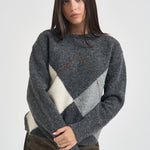 Maglia donna girocollo a rombi grigia Y6WE90 B70 SEMICOUTURE 