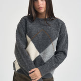 Maglia donna girocollo a rombi grigia Y6WE90 B70 SEMICOUTURE 