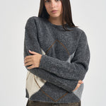Maglia donna girocollo a rombi grigia Y6WE90 B70 SEMICOUTURE 