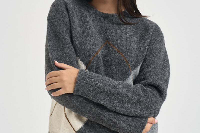 Maglia donna girocollo a rombi grigia Y6WE90 B70 SEMICOUTURE 