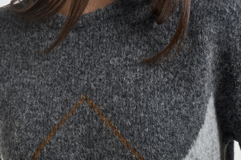 Maglia donna girocollo a rombi grigia Y6WE90 B70 SEMICOUTURE 