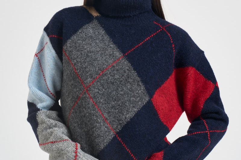 Maglia donna a collo alto con rombi blu navy Y6WE91 B71 SEMICOUTURE 