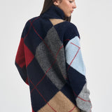 Maglia donna a collo alto con rombi blu navy Y6WE91 B71 SEMICOUTURE 