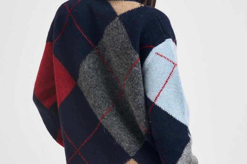 Maglia donna a collo alto con rombi blu navy Y6WE91 B71 SEMICOUTURE 