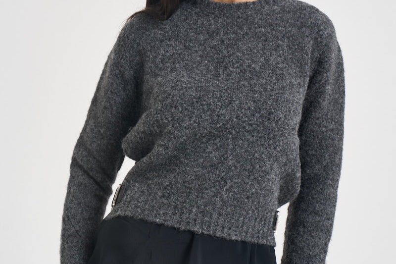 Maglia donna over con fibbie antracite mélange Y6WF11 Y47 SEMICOUTURE 