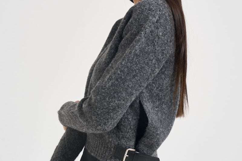 Maglia donna over con fibbie antracite mélange Y6WF11 Y47 SEMICOUTURE 