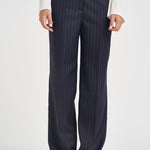 Pantaloni donna a palazzo fantasia gessata blu navy Y6WM65 RG116 SEMICOUTURE 