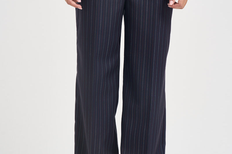 Pantaloni donna a palazzo fantasia gessata blu navy Y6WM65 RG116 SEMICOUTURE 