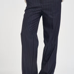 Pantaloni donna a palazzo fantasia gessata blu navy Y6WM65 RG116 SEMICOUTURE 
