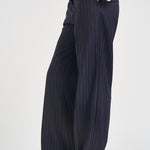 Pantaloni donna a palazzo fantasia gessata blu navy Y6WM65 RG116 SEMICOUTURE 