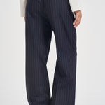 Pantaloni donna a palazzo fantasia gessata blu navy Y6WM65 RG116 SEMICOUTURE 