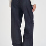 Pantaloni donna a palazzo fantasia gessata blu navy Y6WM65 RG116 SEMICOUTURE 