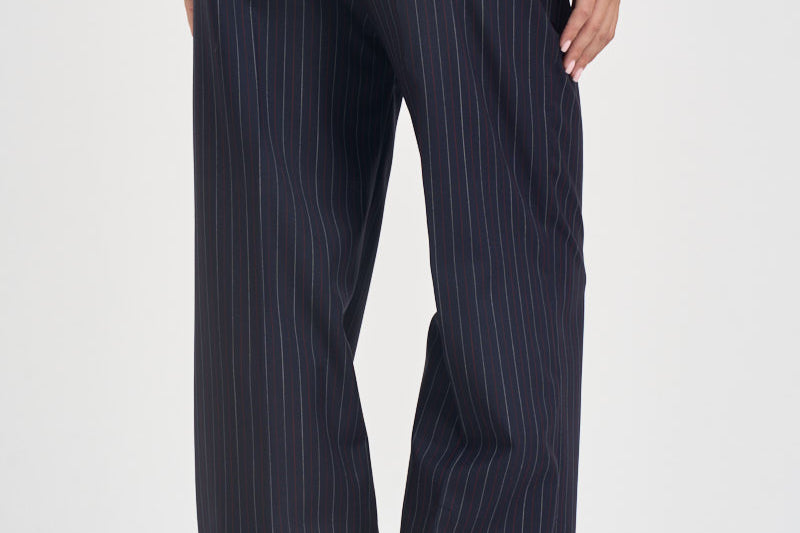 Pantaloni donna a palazzo fantasia gessata blu navy Y6WM65 RG116 SEMICOUTURE 
