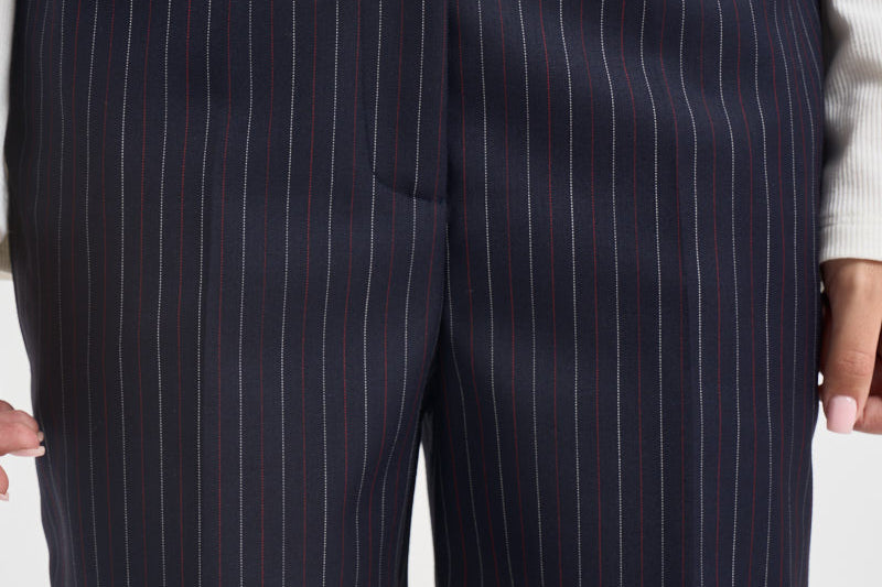 Pantaloni donna a palazzo fantasia gessata blu navy Y6WM65 RG116 SEMICOUTURE 