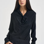 Camicia donna scollo sciallato nera Y6WU06 Y69 SEMICOUTURE 