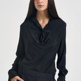 Camicia donna scollo sciallato nera Y6WU06 Y69 SEMICOUTURE 