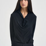 Camicia donna scollo sciallato nera Y6WU06 Y69 SEMICOUTURE 