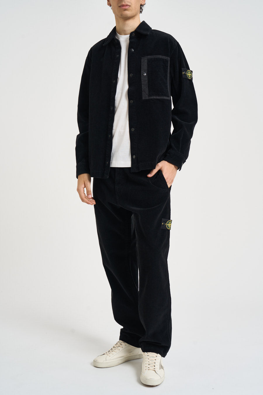 Camicia uomo in velluto a coste nera 1200016 S0212V0029 STONE ISLAND 