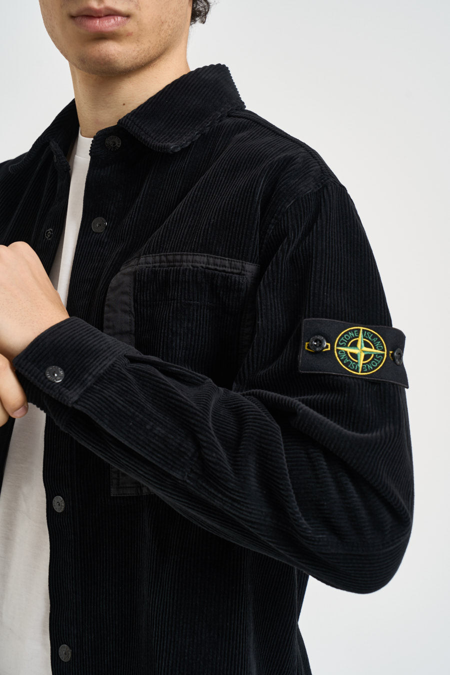 Camicia uomo in velluto a coste nera 1200016 S0212V0029 STONE ISLAND 
