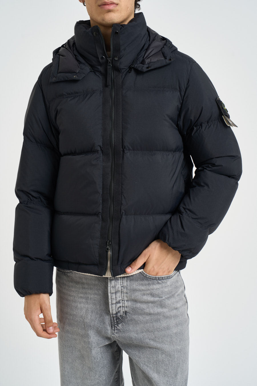 Piumino uomo con cappuccio removibile nero 4100013 S0483V0029 STONE ISLAND 