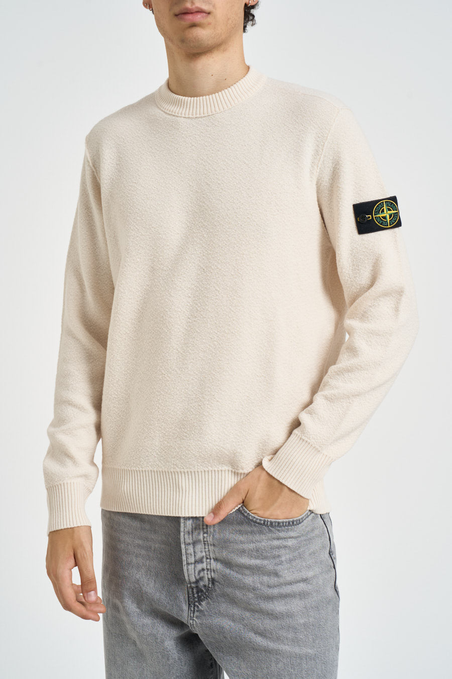 Maglia uomo girocollo in lana panna 5100011 S01C4V0093 STONE ISLAND 