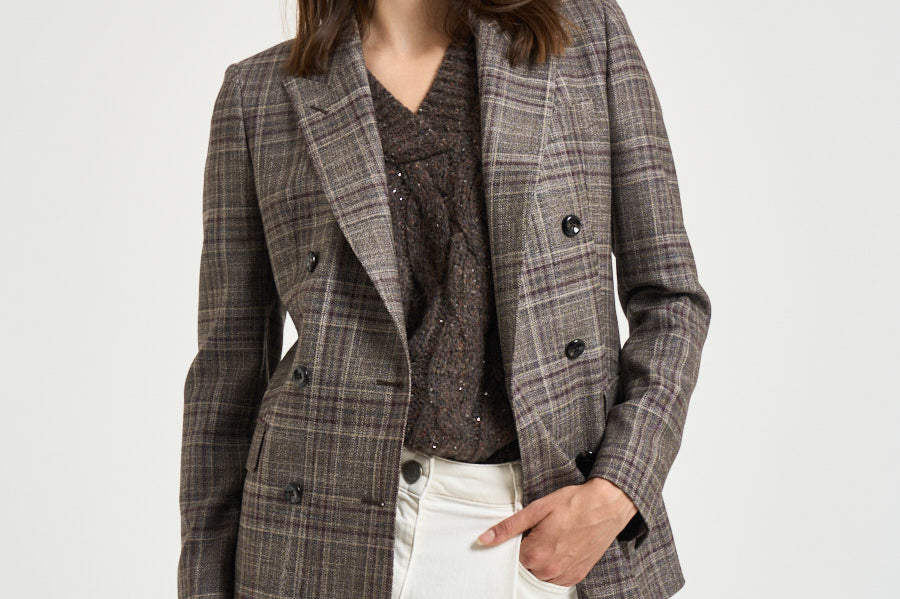 Blazer donna J-Parigi a quadri marrone e bordeaux 070143 C1150 TAGLIATORE 