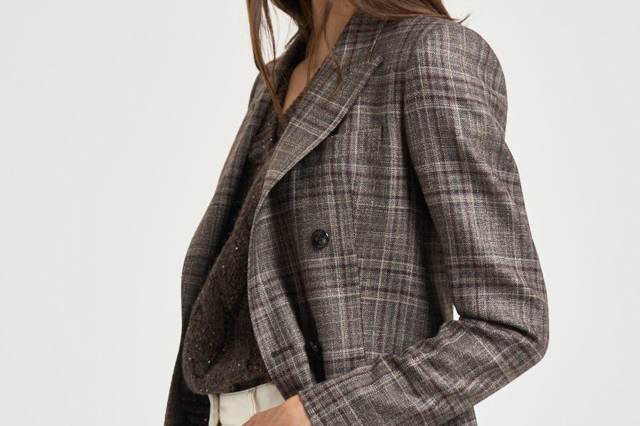 Blazer donna J-Parigi a quadri marrone e bordeaux 070143 C1150 TAGLIATORE 
