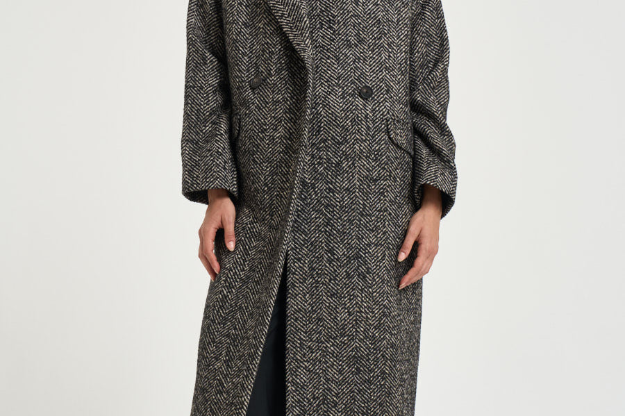 Cappotto donna Linden spinato nero e panna 340218 EN837 TAGLIATORE 