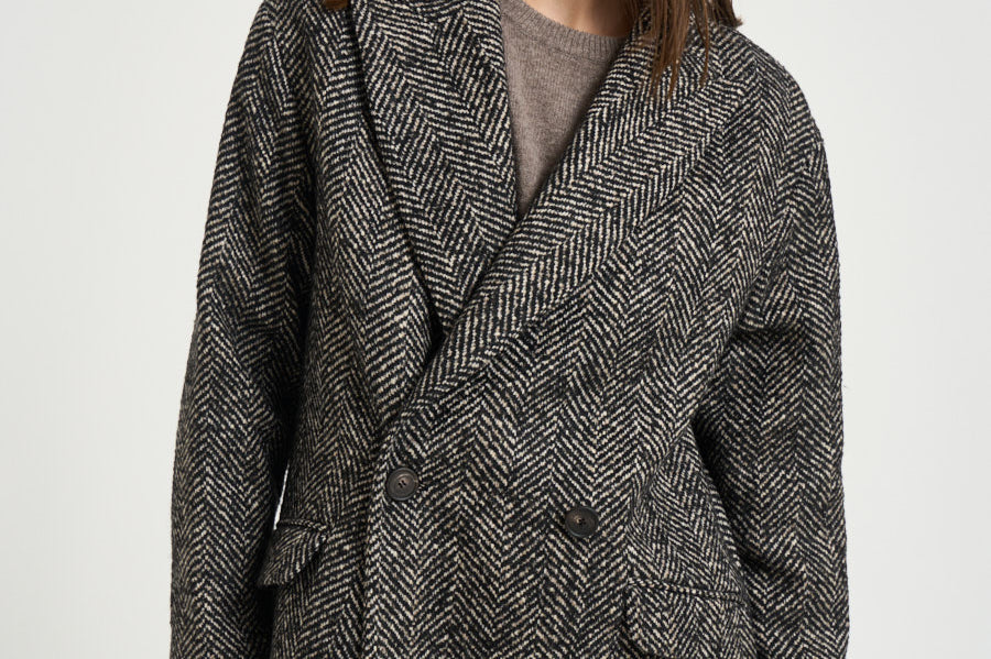 Cappotto donna Linden spinato nero e panna 340218 EN837 TAGLIATORE 