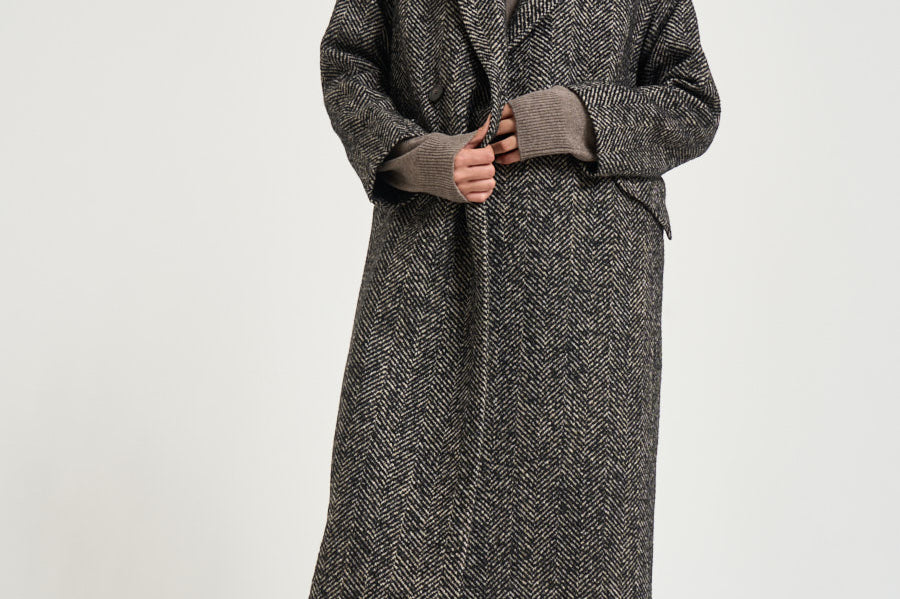 Cappotto donna Linden spinato nero e panna 340218 EN837 TAGLIATORE 