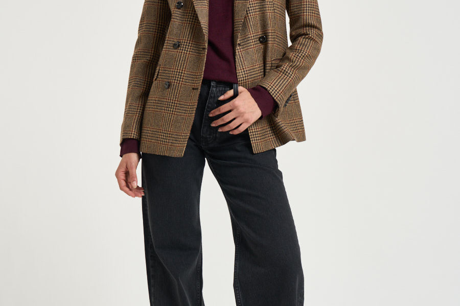Blazer donna Jparigi a quadri cammello 440073 M1364 TAGLIATORE 