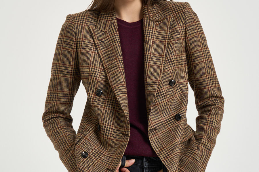 Blazer donna Jparigi a quadri cammello 440073 M1364 TAGLIATORE 