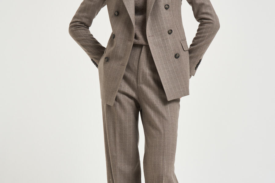 Tailleur donna Parigi gessato tortora 930005 T1296 TAGLIATORE 