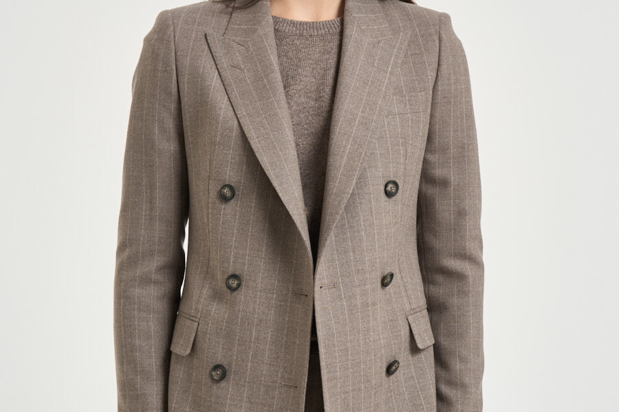 Tailleur donna Parigi gessato tortora 930005 T1296 TAGLIATORE 