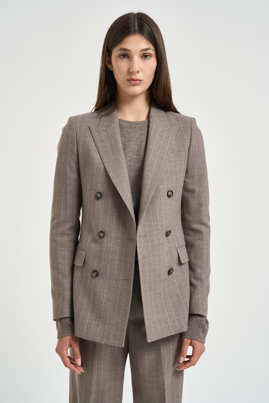 Tailleur donna Parigi gessato tortora 930005 T1296 TAGLIATORE 