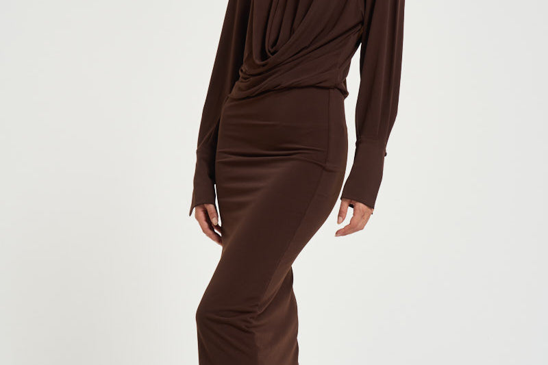 Abito donna Lilia midi marrone T200108A TJP199DARKBROWN THE ANDAMANE 