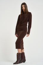 Abito donna Lilia midi marrone T200108A TJP199DARKBROWN THE ANDAMANE 