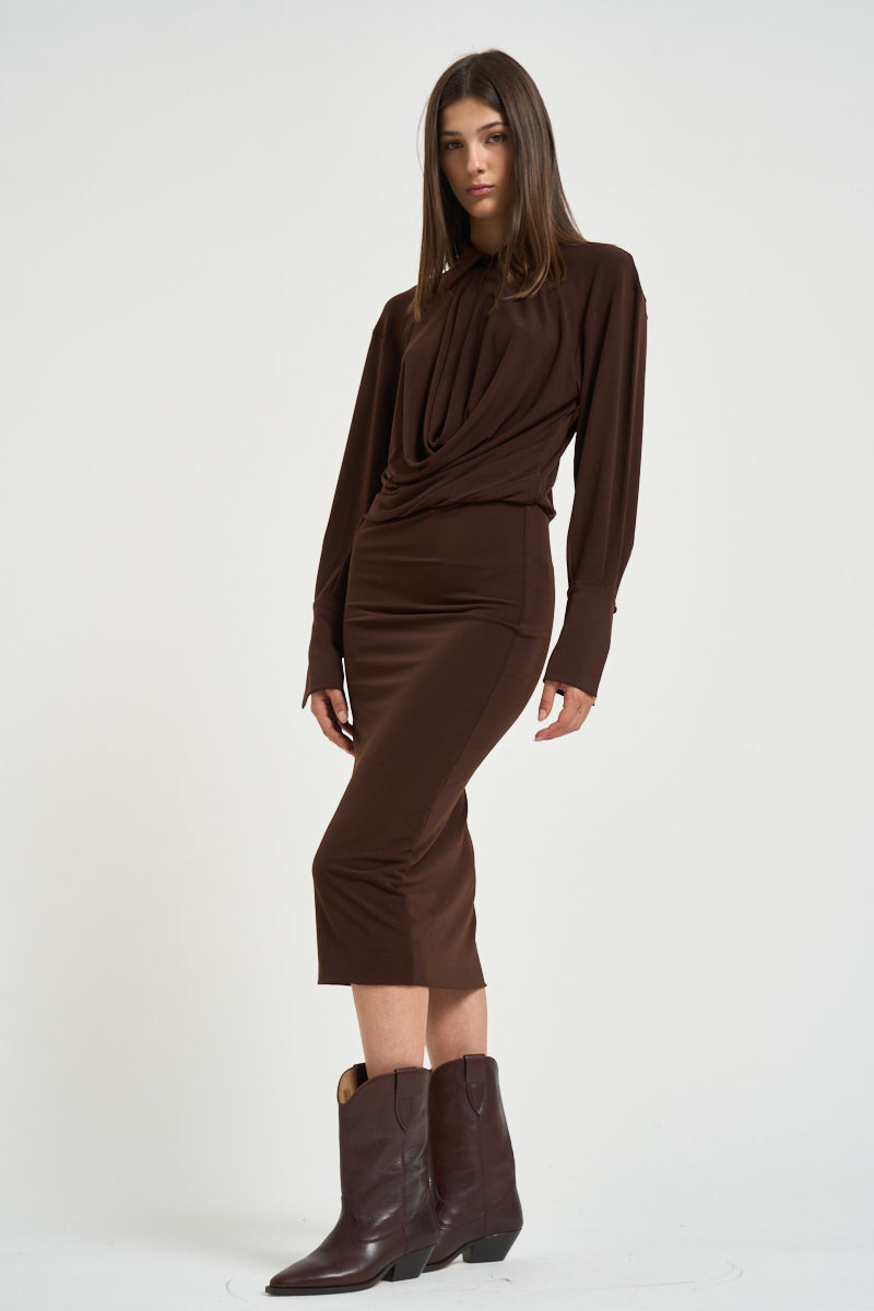 Abito donna Lilia midi marrone T200108A TJP199DARKBROWN THE ANDAMANE 
