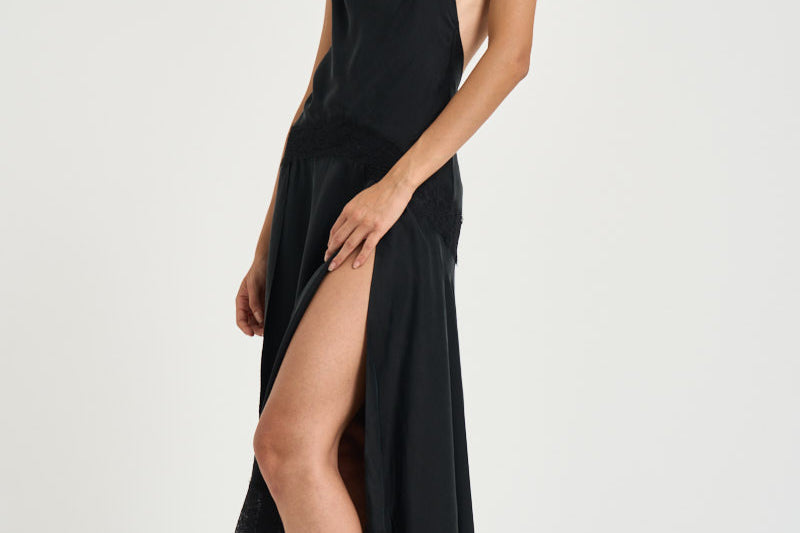 Abito donna lungo Tish in raso nero délavé T200158A TNV147BLACK THE ANDAMANE 