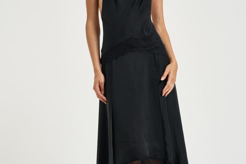 Abito donna lungo Tish in raso nero délavé T200158A TNV147BLACK THE ANDAMANE 