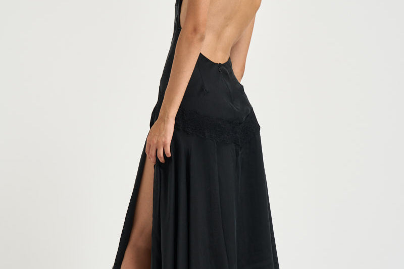Abito donna lungo Tish in raso nero délavé T200158A TNV147BLACK THE ANDAMANE 