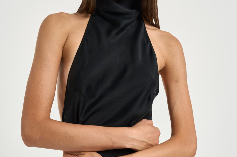 Abito donna lungo Tish in raso nero délavé T200158A TNV147BLACK THE ANDAMANE 