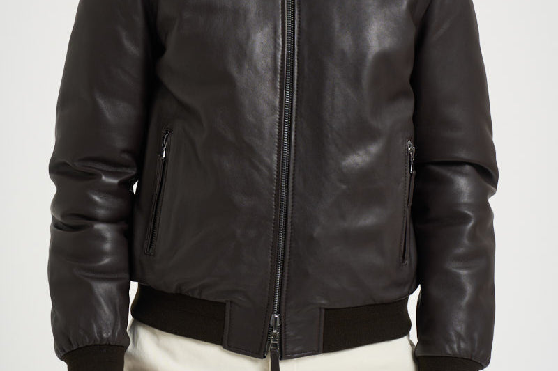 Bomber uomo in pelle marrone scuro DEREK PLONGEE06 THE JACK LEATHERS 