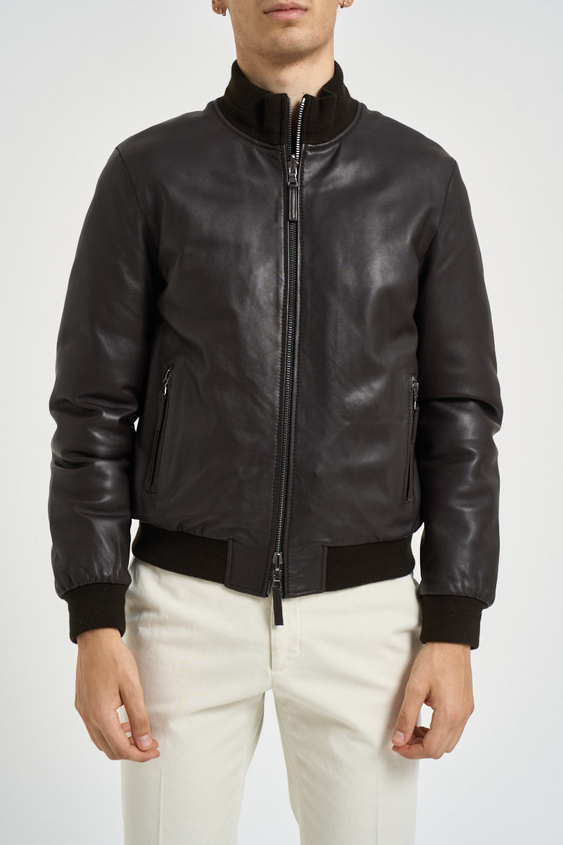Bomber uomo in pelle marrone scuro DEREK PLONGEE06 THE JACK LEATHERS 