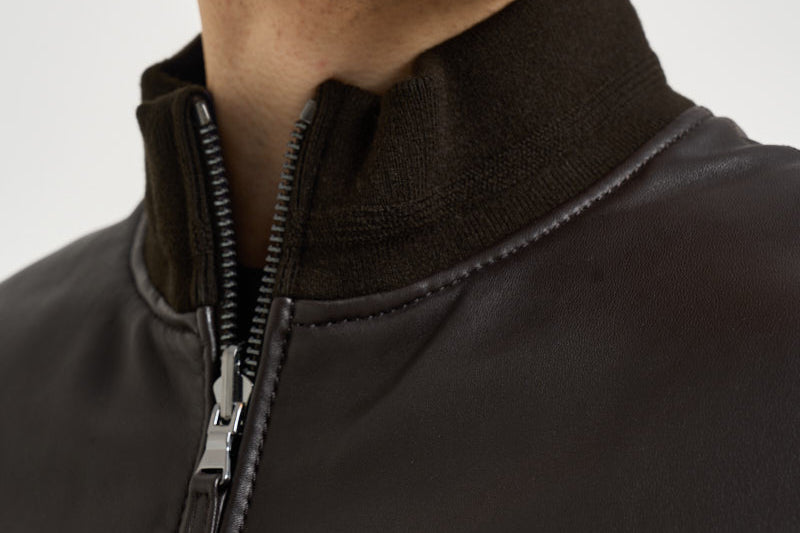 Bomber uomo in pelle marrone scuro DEREK PLONGEE06 THE JACK LEATHERS 